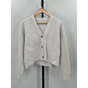 Quince Women's 100% Organic Cotton Fisherman Boxy Cropped Cardigan Ivory White M